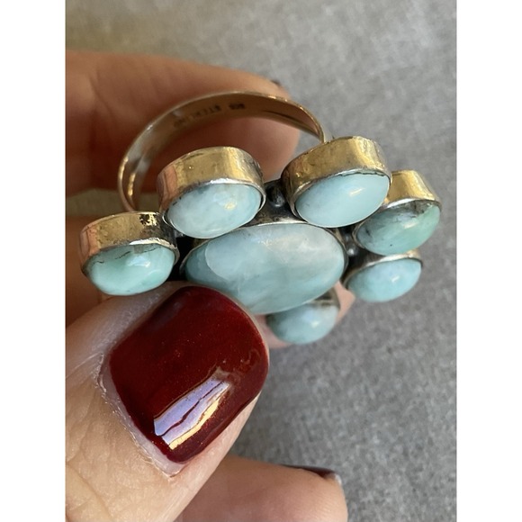 925 Sterling Silver Blue Larimar Floral Cluster Ring Size 6 Vintage Estate Read - Picture 4 of 11